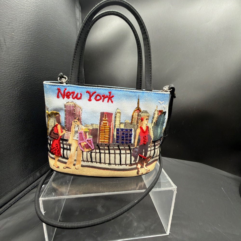 Vintage New York City Skyline Tapestry Handbag Beaded Sequin Crossbody Bag